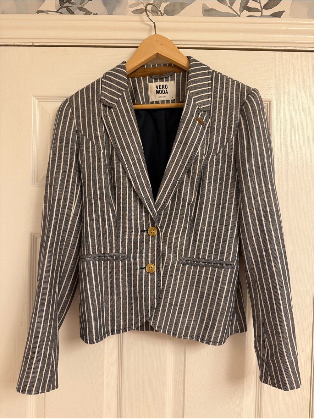 Vero Moda Navy and White Pinstripe Tailored Blazer